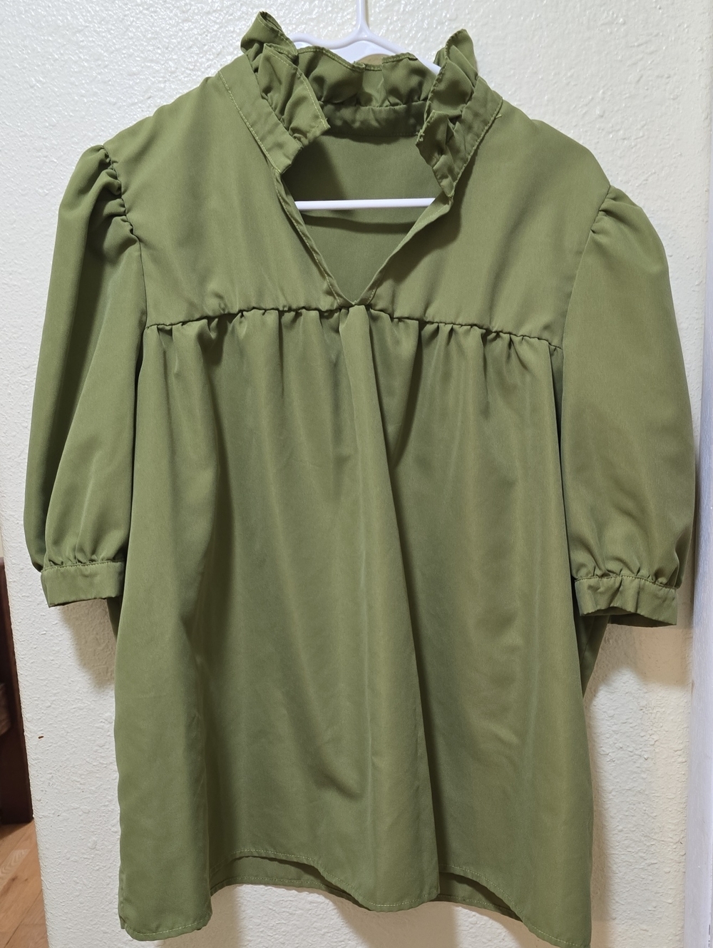 Olive Green Ruffle Neck Women's Top